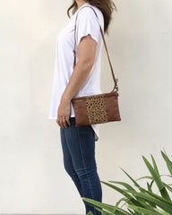WS- SPOTTED CALF HAIR CLUTCH- Cognac