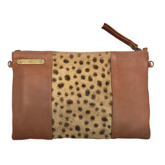 WS- SPOTTED CALF HAIR CLUTCH- Cognac